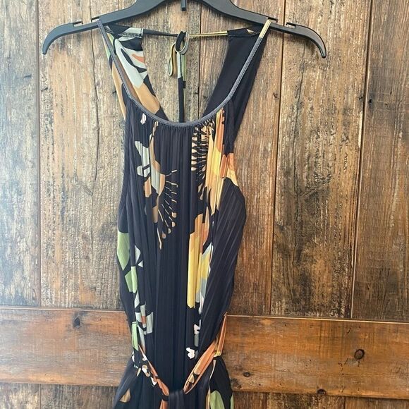 Suzanne Betro S Gray Floral Sexy Halter Accordion Flowy Flouncy Maxi Dress - Picture 7 of 14